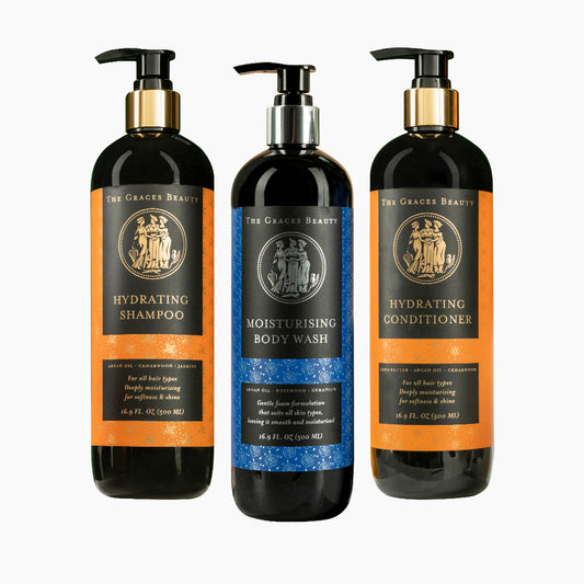 Hydrating Shampoo & Conditioner and Moisturising Body Wash - Rosy scent (set 3 products)